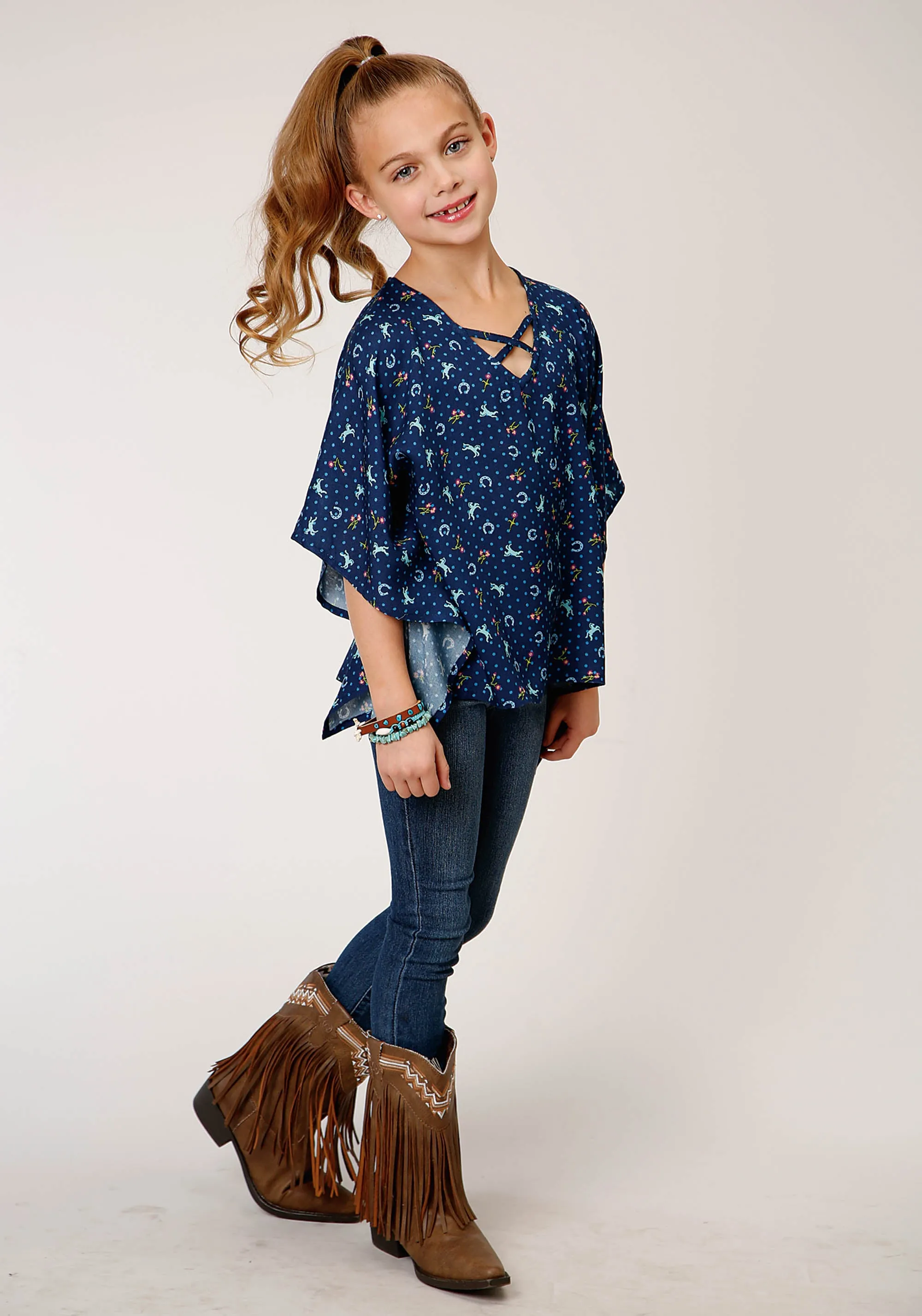 GIRLS HORSE PRINTED PONCHO