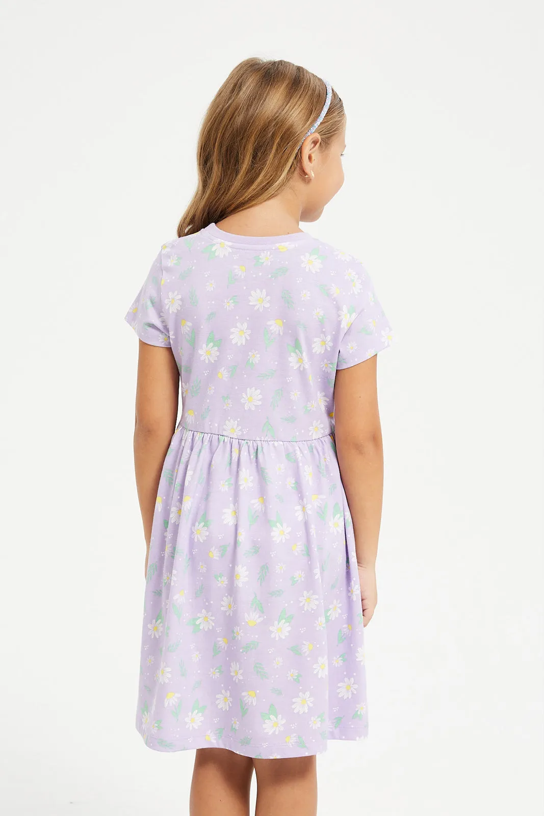 Girls Lilac Floral Print Knit Dress