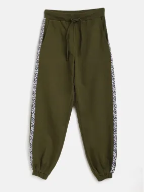 Girls Olive Terry Side Tape Joggers - Lyush Kids