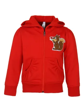 Girl's Red Squirrel Embroidered Hoodie Jacket - StyleStone Kid