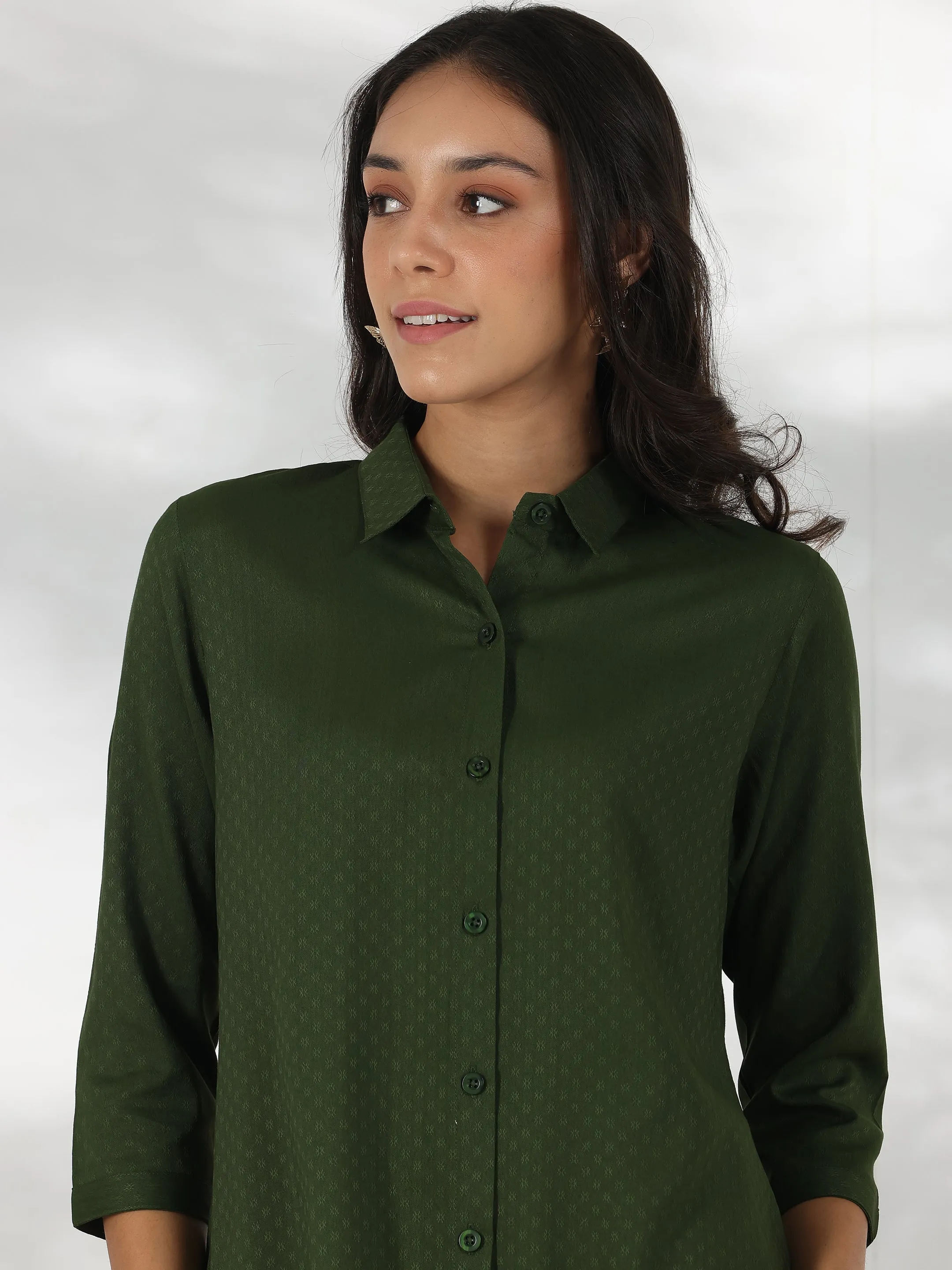 Green Self Design Rayon Straight Tunic