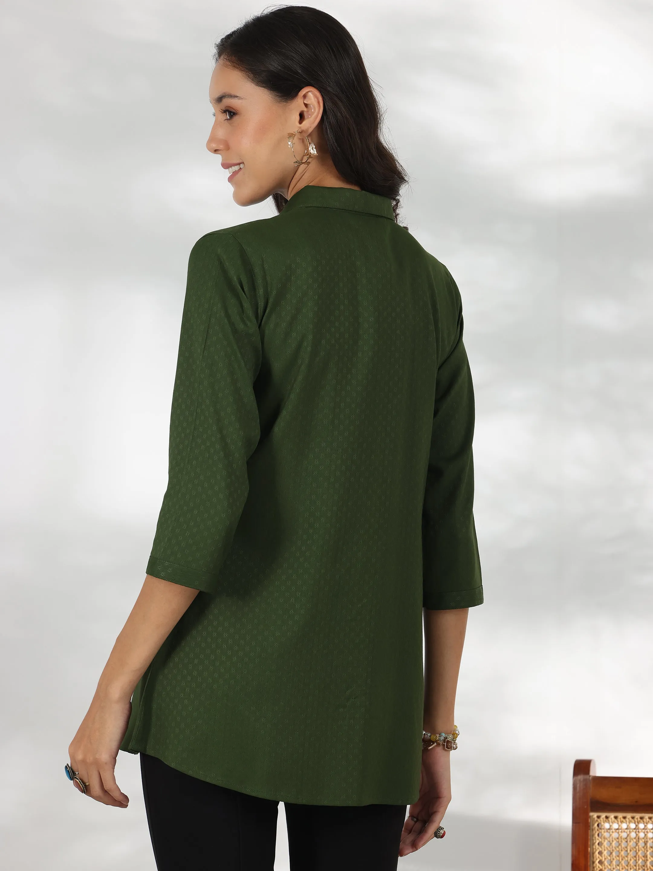 Green Self Design Rayon Straight Tunic