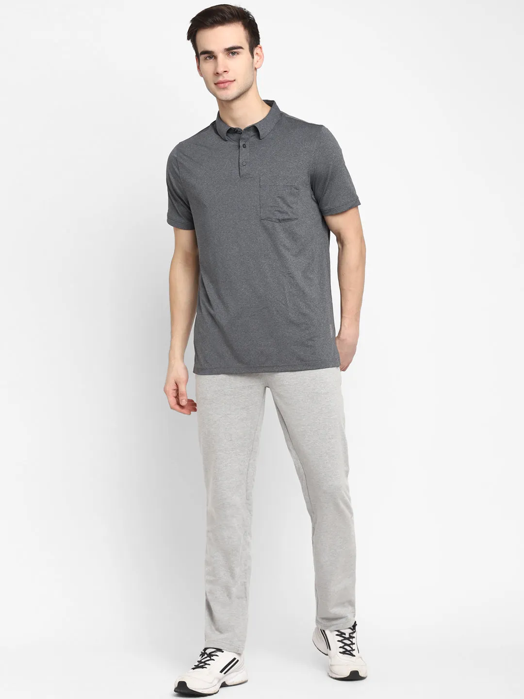 Grey Melange Slim Fit Terry Knitted Men's Tracks