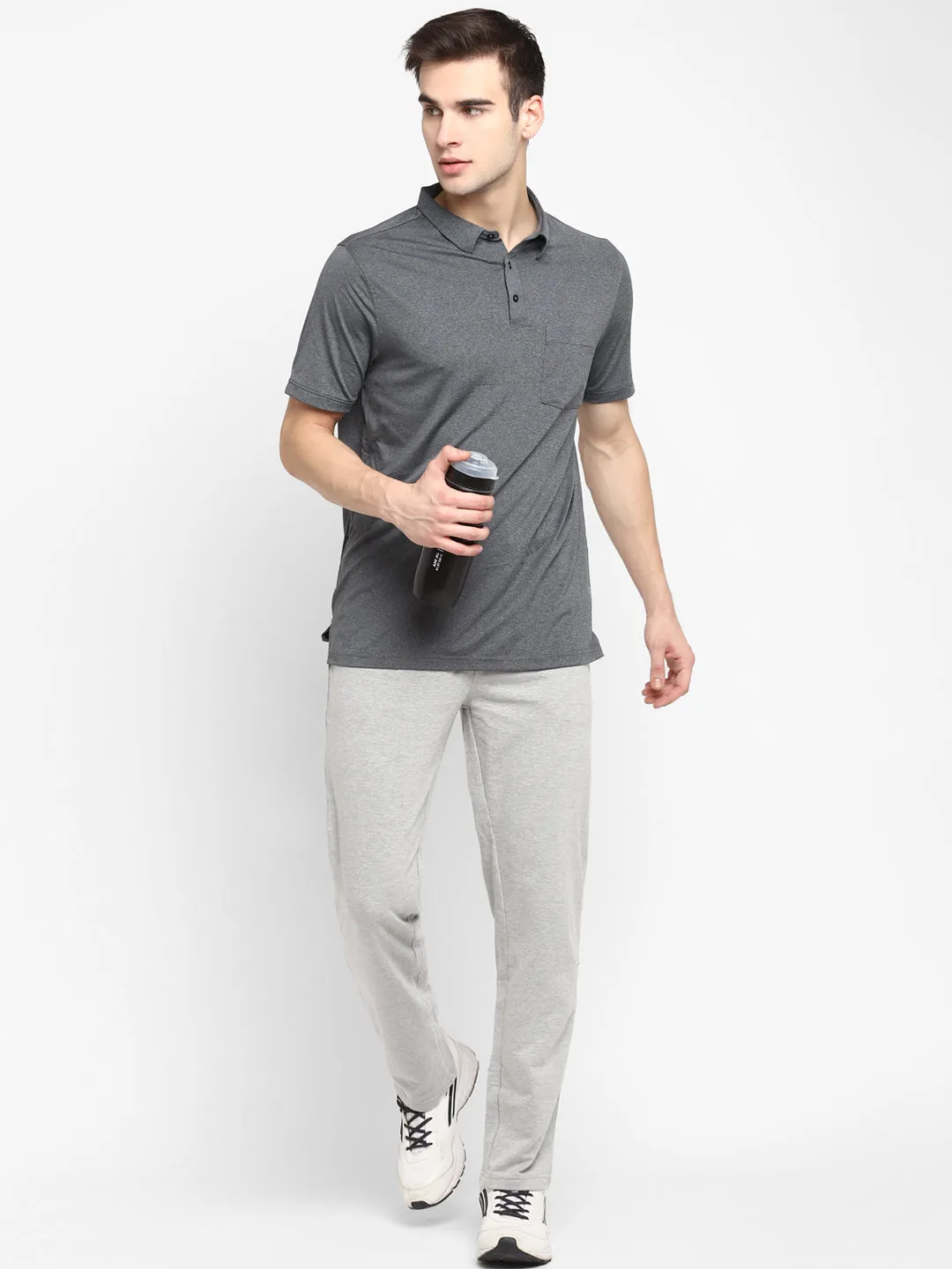 Grey Melange Slim Fit Terry Knitted Men's Tracks