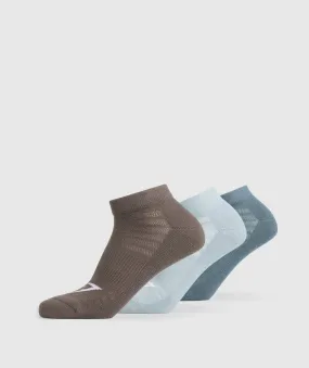 Gymshark Ankle Socks 3pk - Denim Teal/Salt Blue/Camo Brown