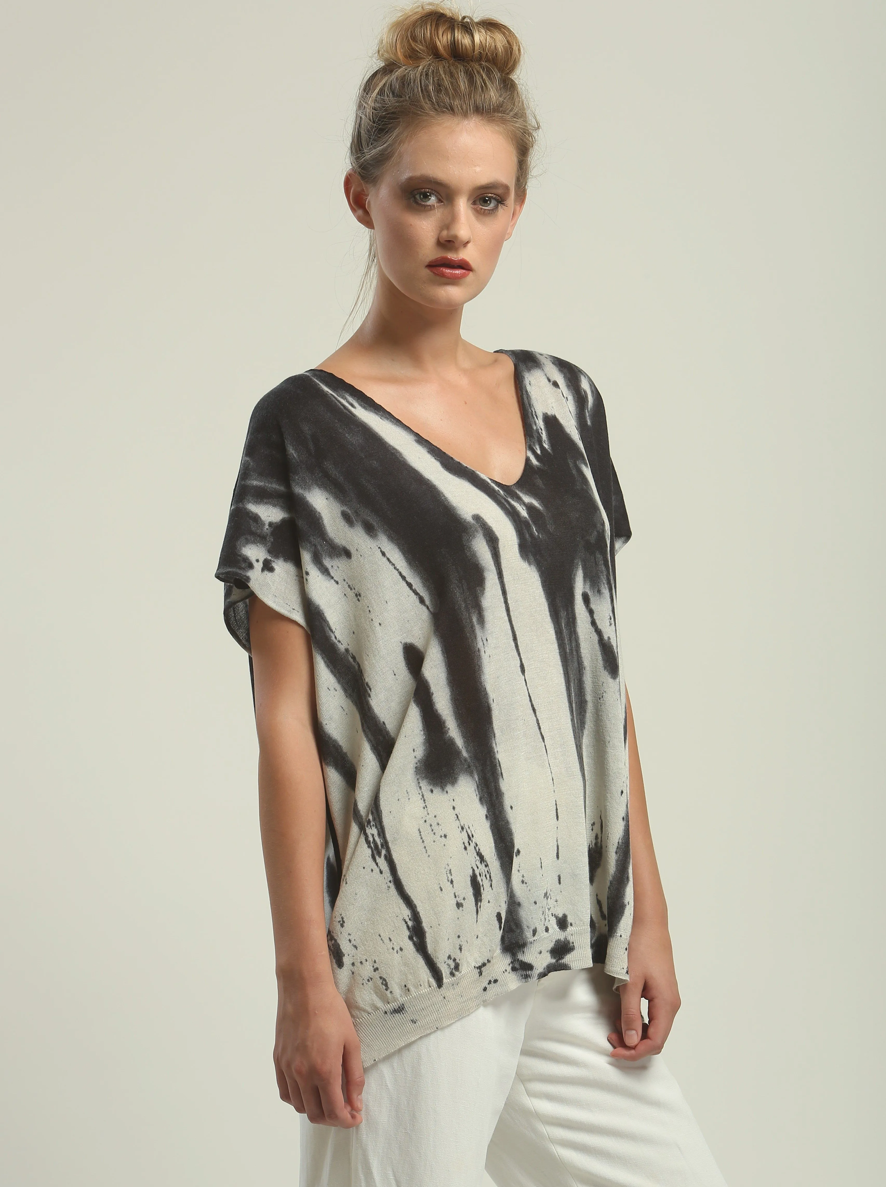 Hand Painted V neck Poncho Tee