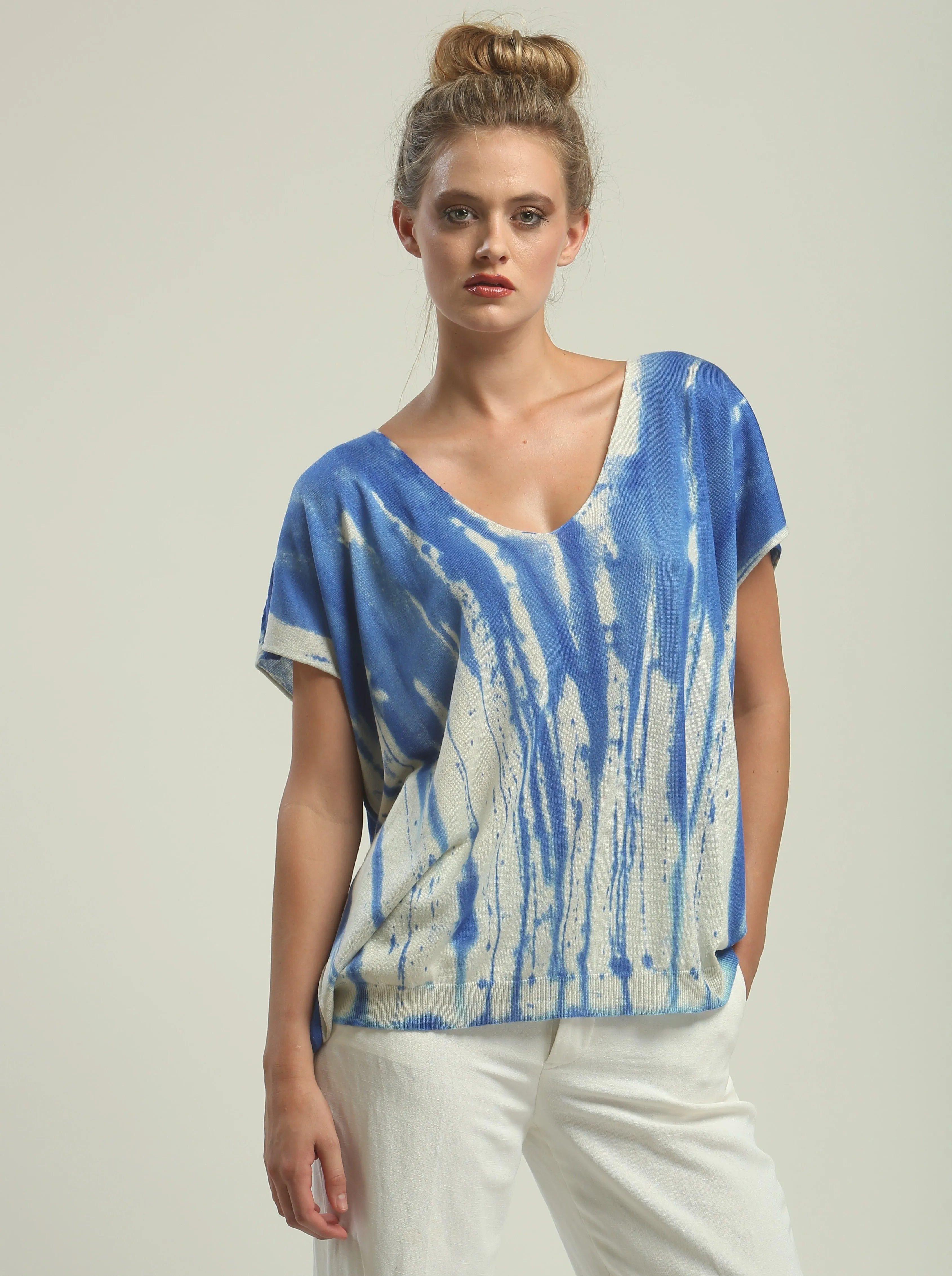 Hand Painted V neck Poncho Tee