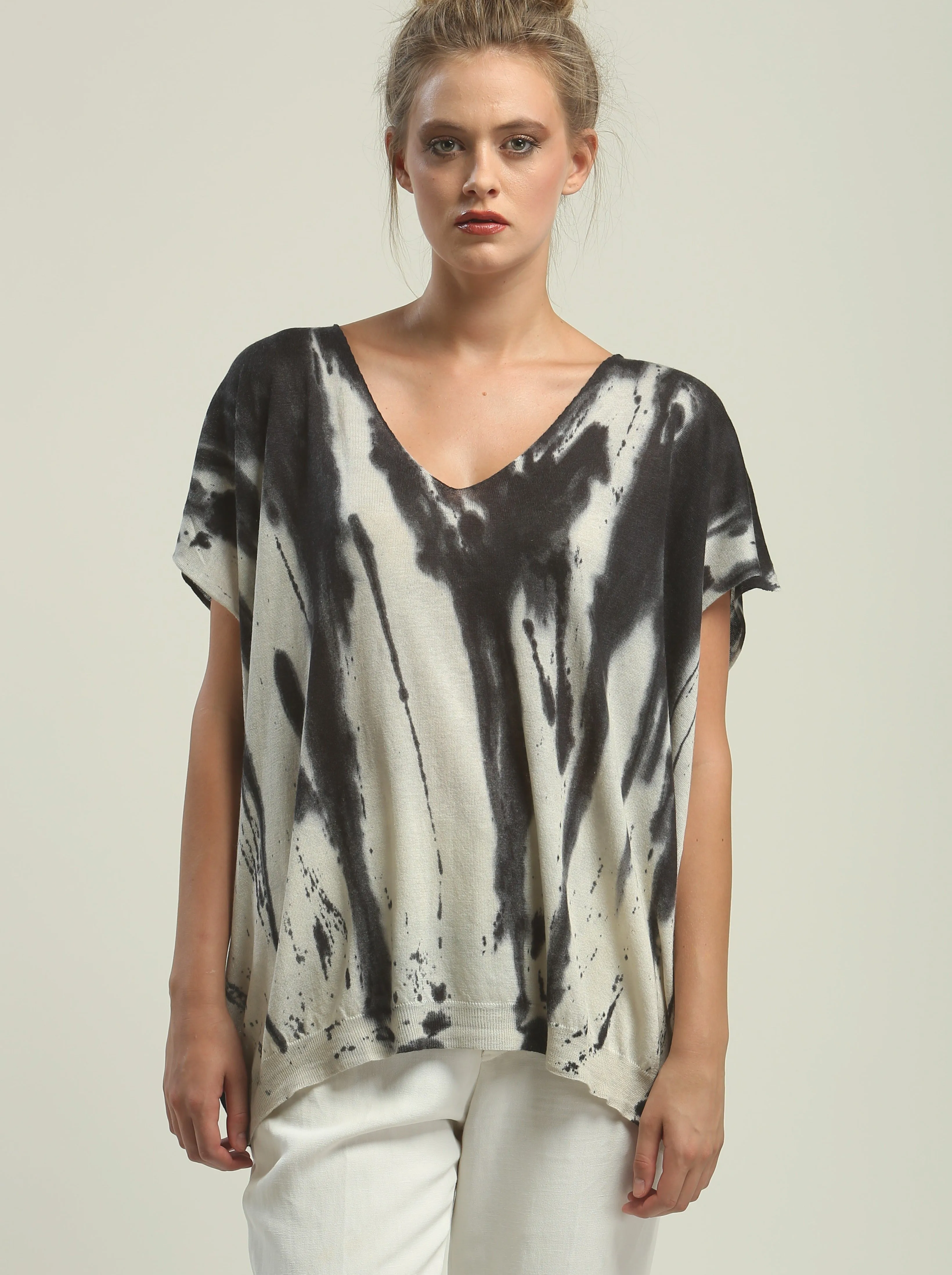 Hand Painted V neck Poncho Tee