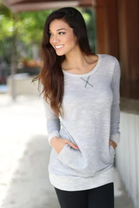 Heather Gray Tunic With Pockets And Long Sleeves