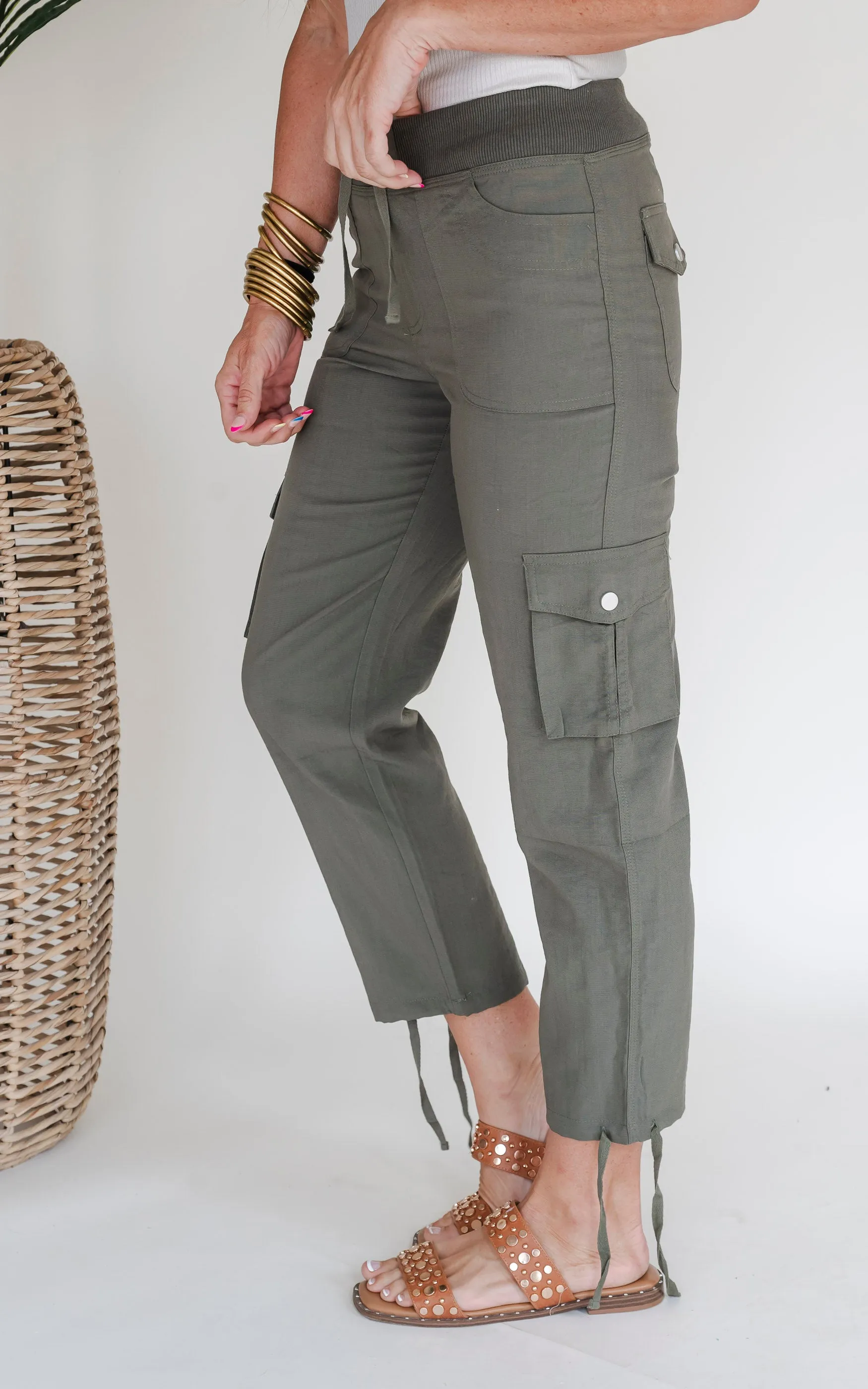 High Waisted Solid Nylon Woven Cargo Pants - Final Sale