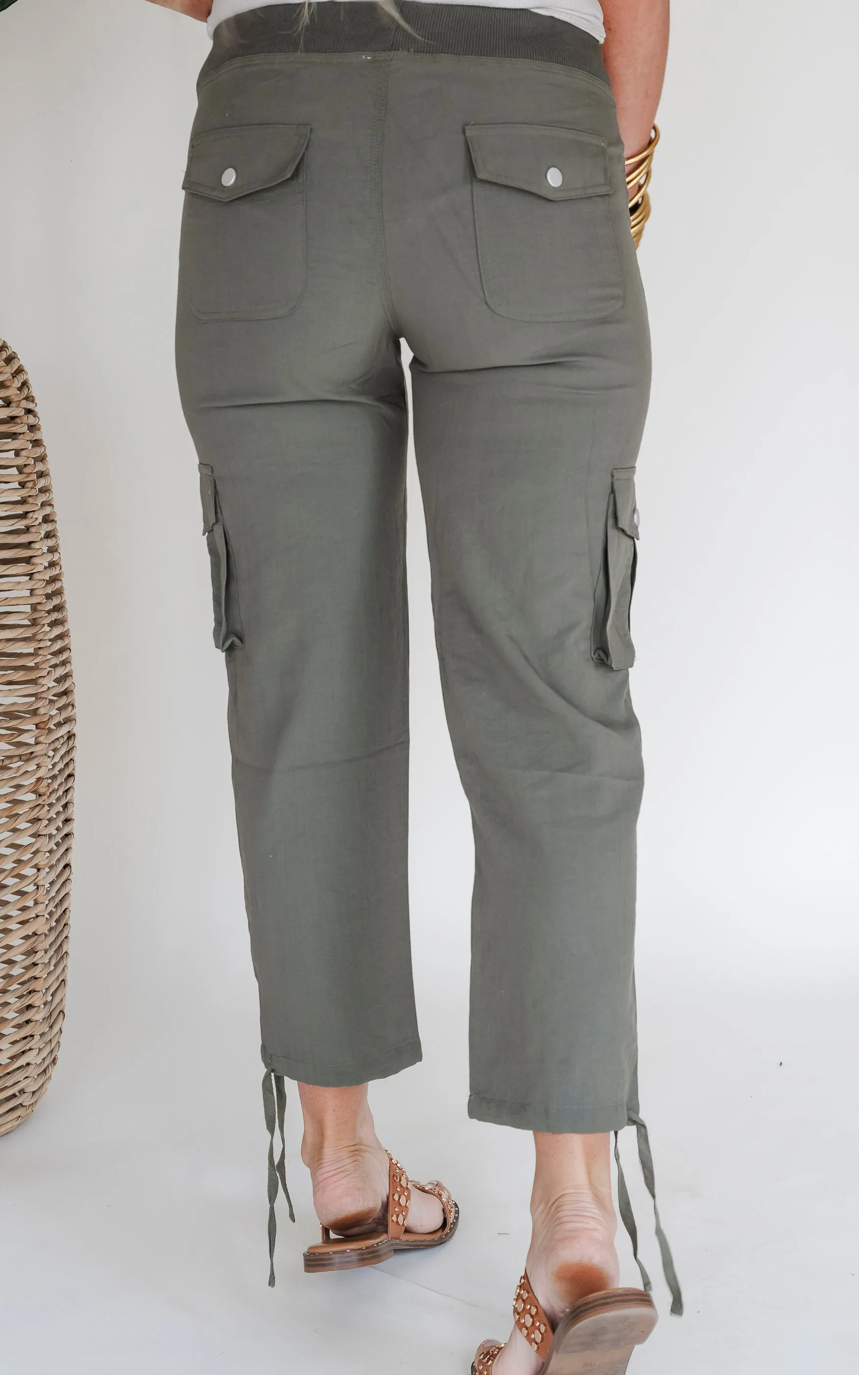 High Waisted Solid Nylon Woven Cargo Pants - Final Sale