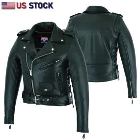 HL13024-8024 Women's Full Length Motorcycle Jacket with Side Lace Ammo Pocket