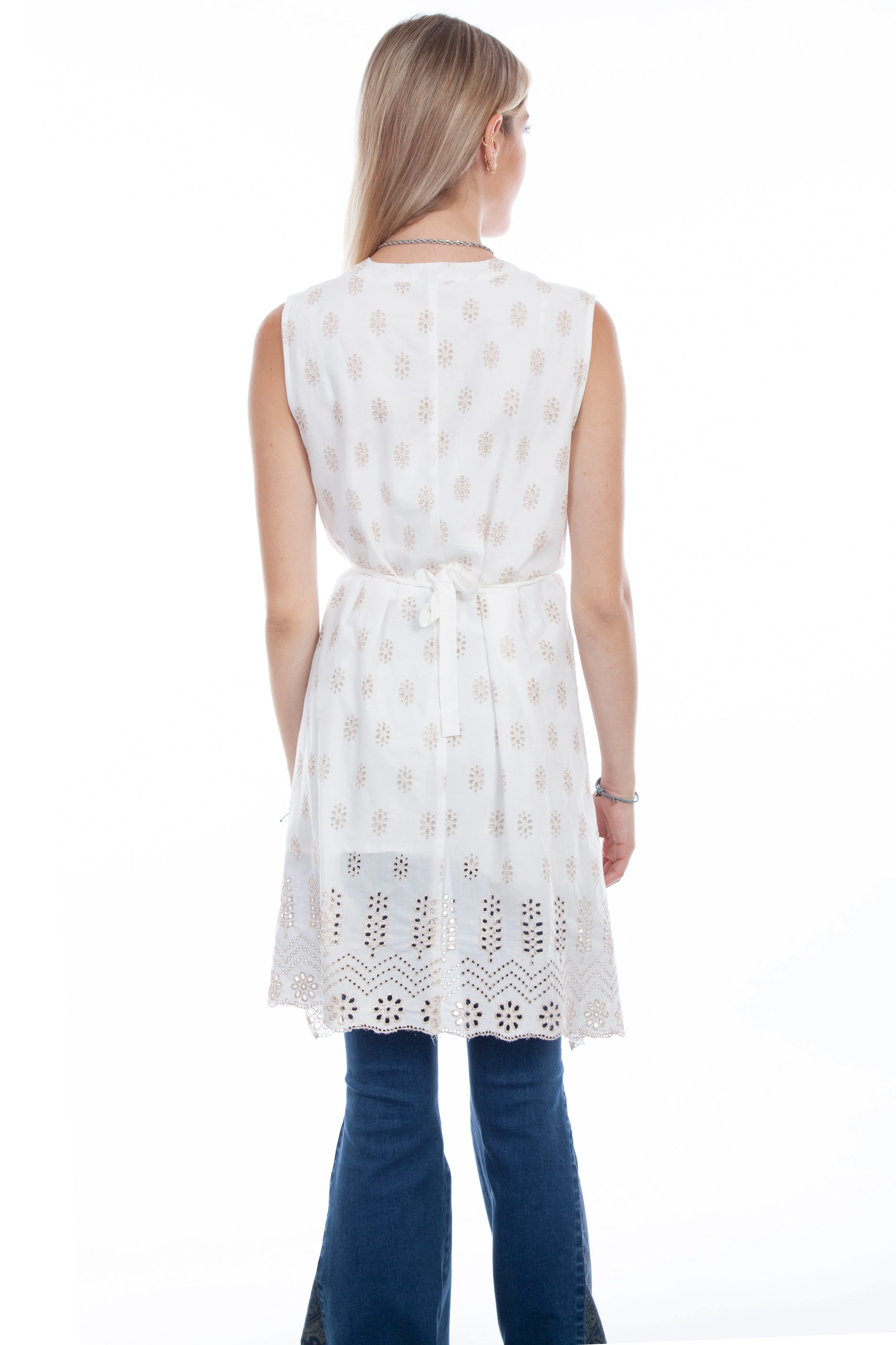 Honey creek ivory emb. Tie back tunic