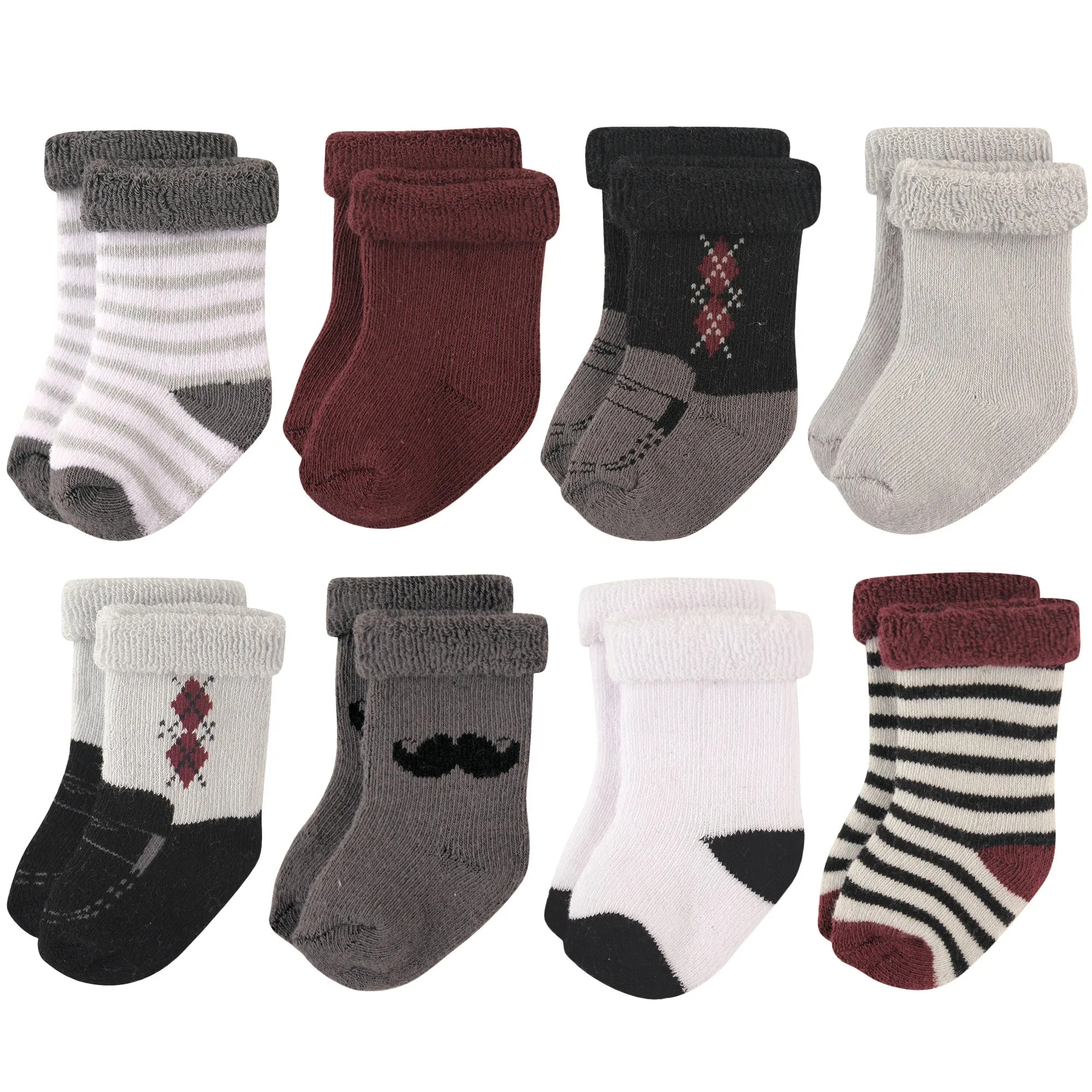 Hudson Baby Cotton Rich Newborn and Terry Socks, Gentleman Burgundy