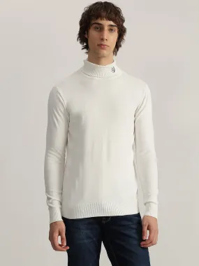 Iconic Men Off White Solid Turtle Neck Full Sleeves Pullover Style Sweater