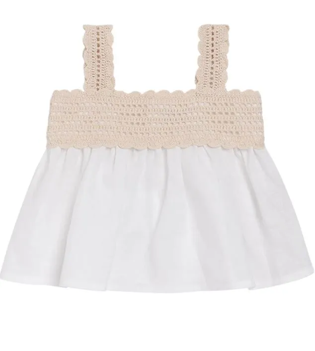 ILG Sand/White Crochet Detail Tank