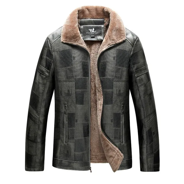 Irregular Checkered Faux Fur Leather Jacket