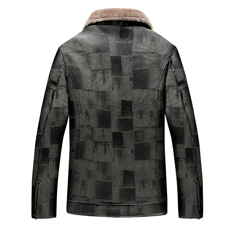 Irregular Checkered Faux Fur Leather Jacket