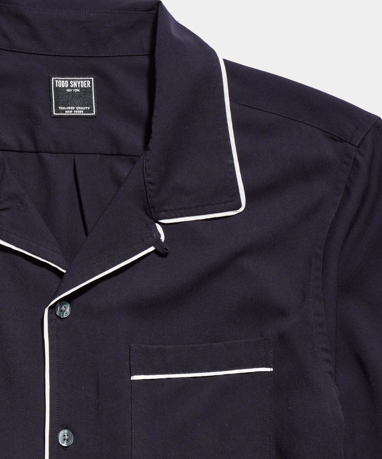 Japanese Tipped Rayon Lounge Shirt in Navy