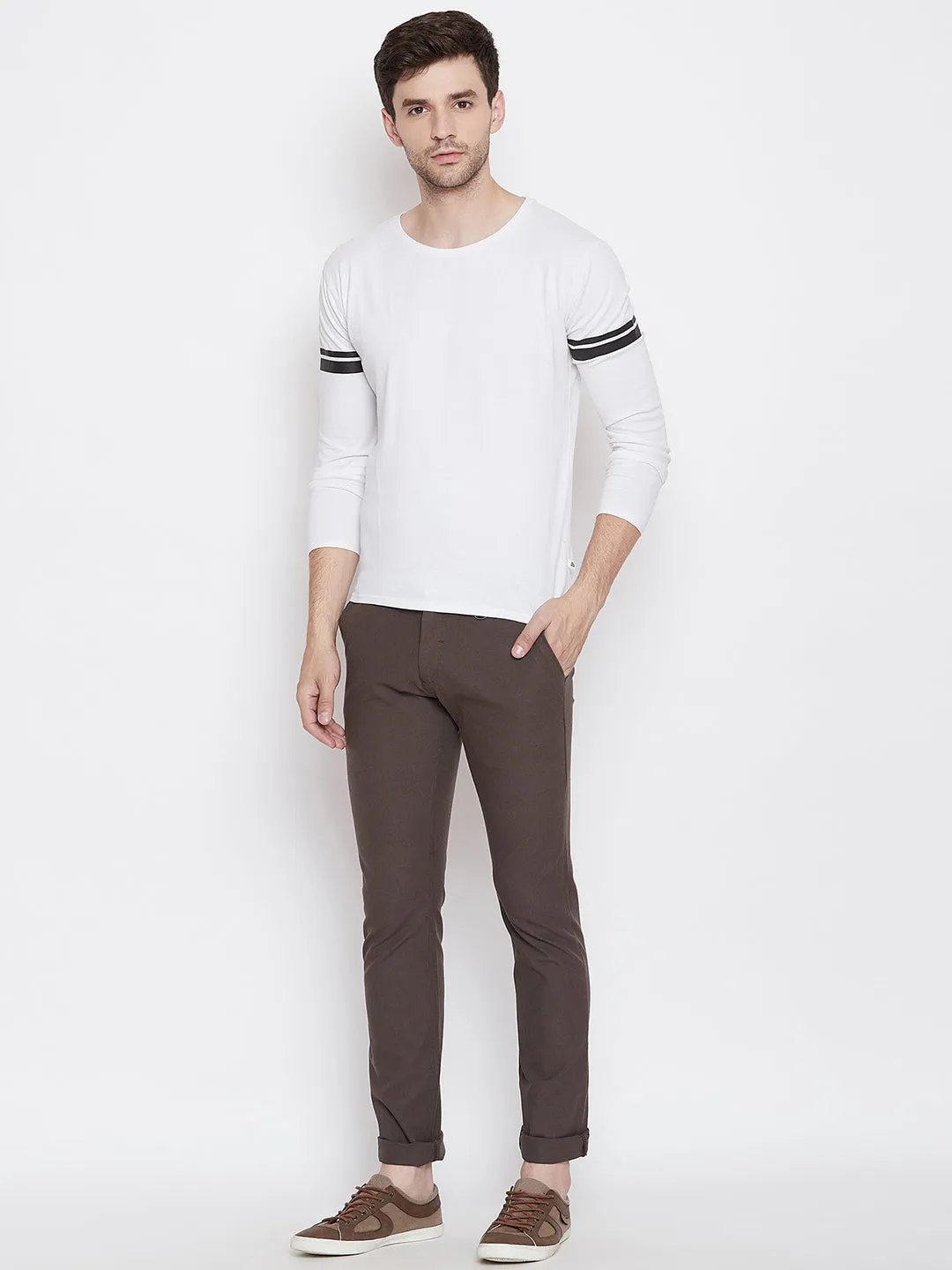 JUMP USA Men Brown Casual Slim Fit Solid Chinos