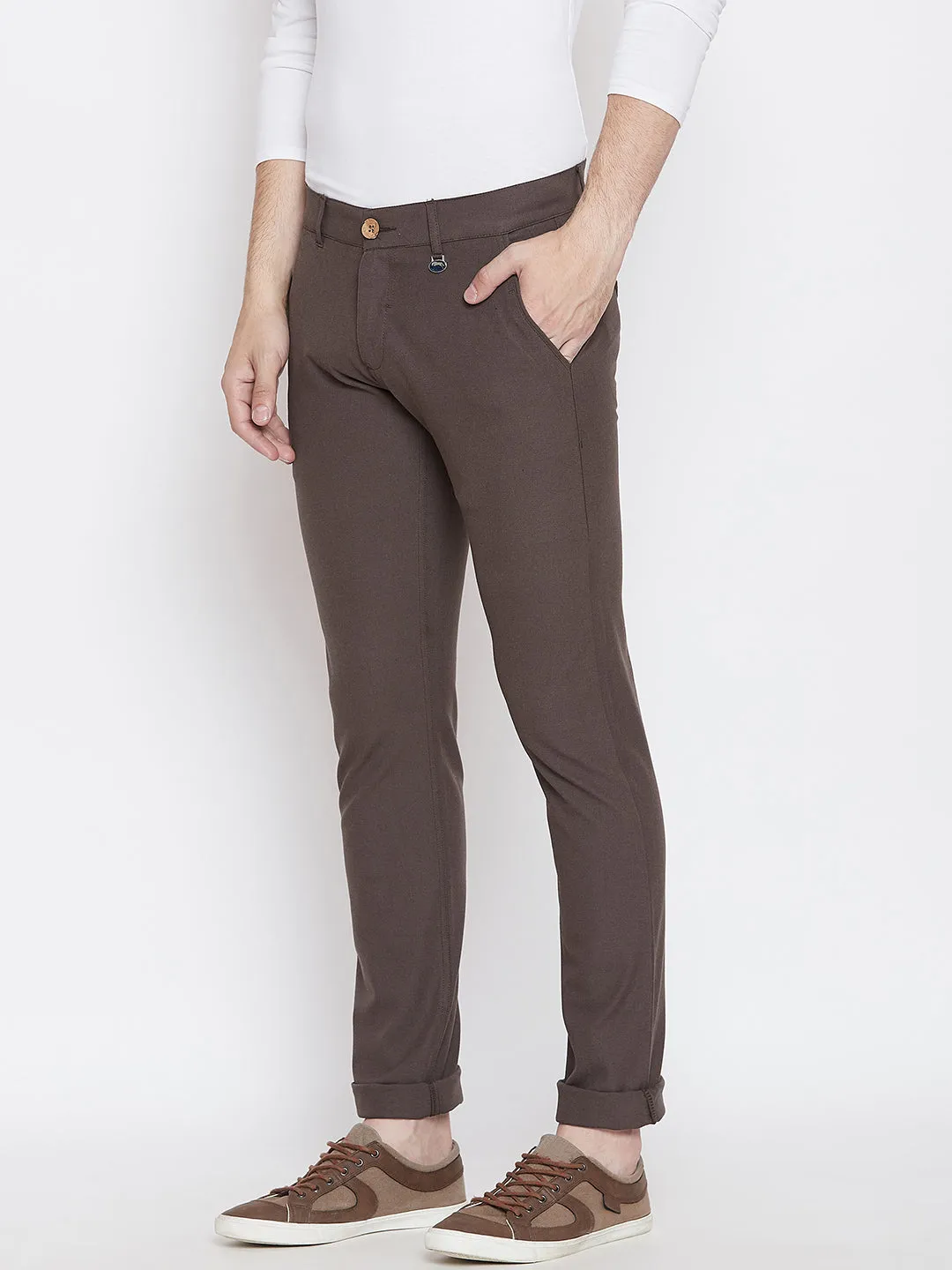 JUMP USA Men Brown Casual Slim Fit Solid Chinos