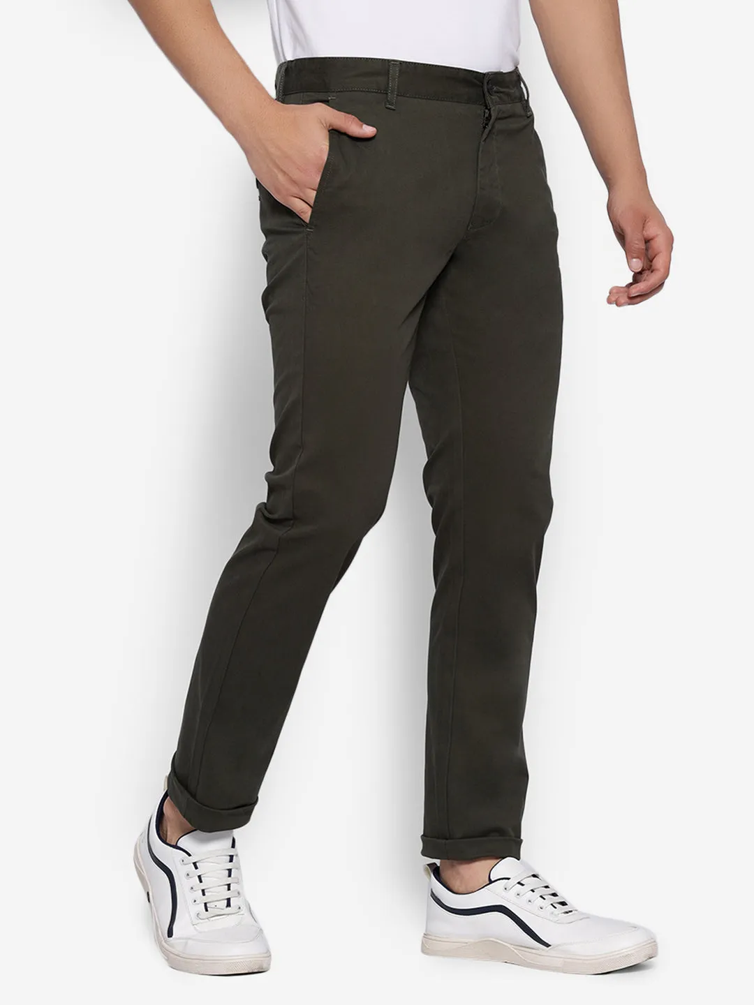 JUMP USA Men Olive Premium Cotton Slim Fit Sustainable Chinos