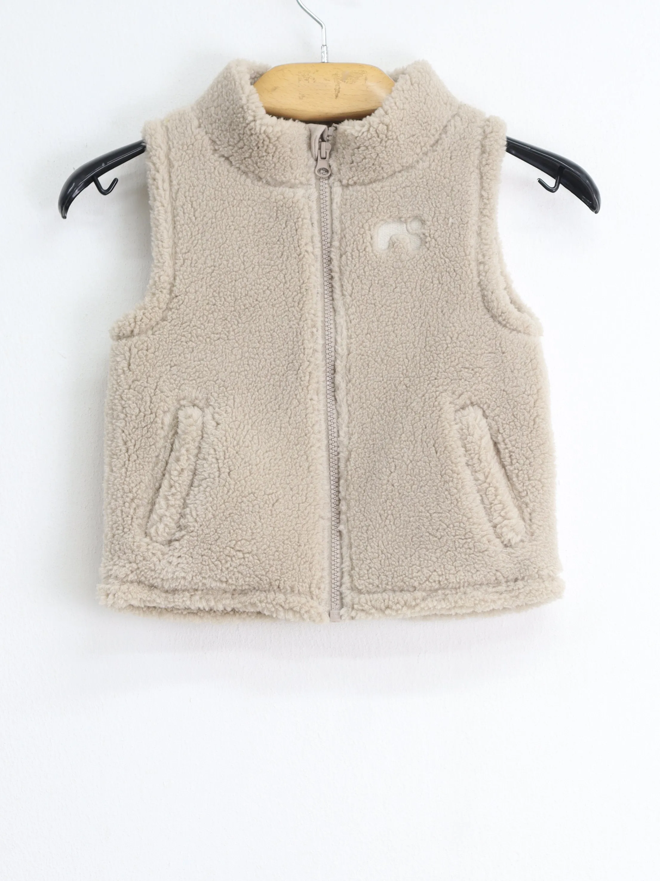 Kids Girl's Brand Logo Embroidered Sherpa Vest,Beige