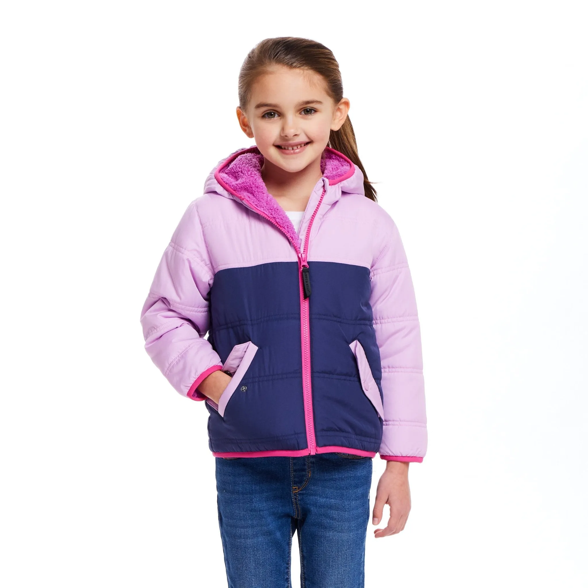 Kids Girls Colorblock Sherpa Jacket | Pink & Purple