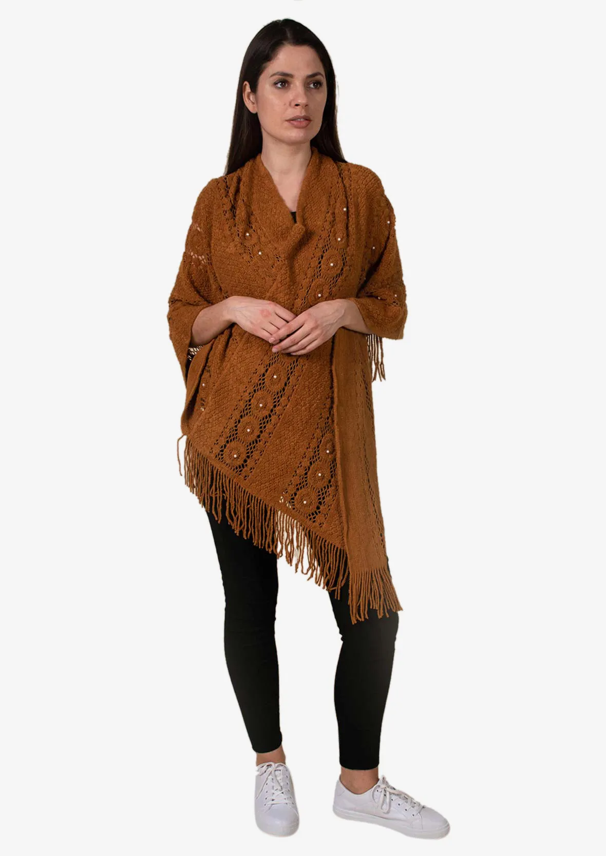 Knit Poncho With Fringe Hem