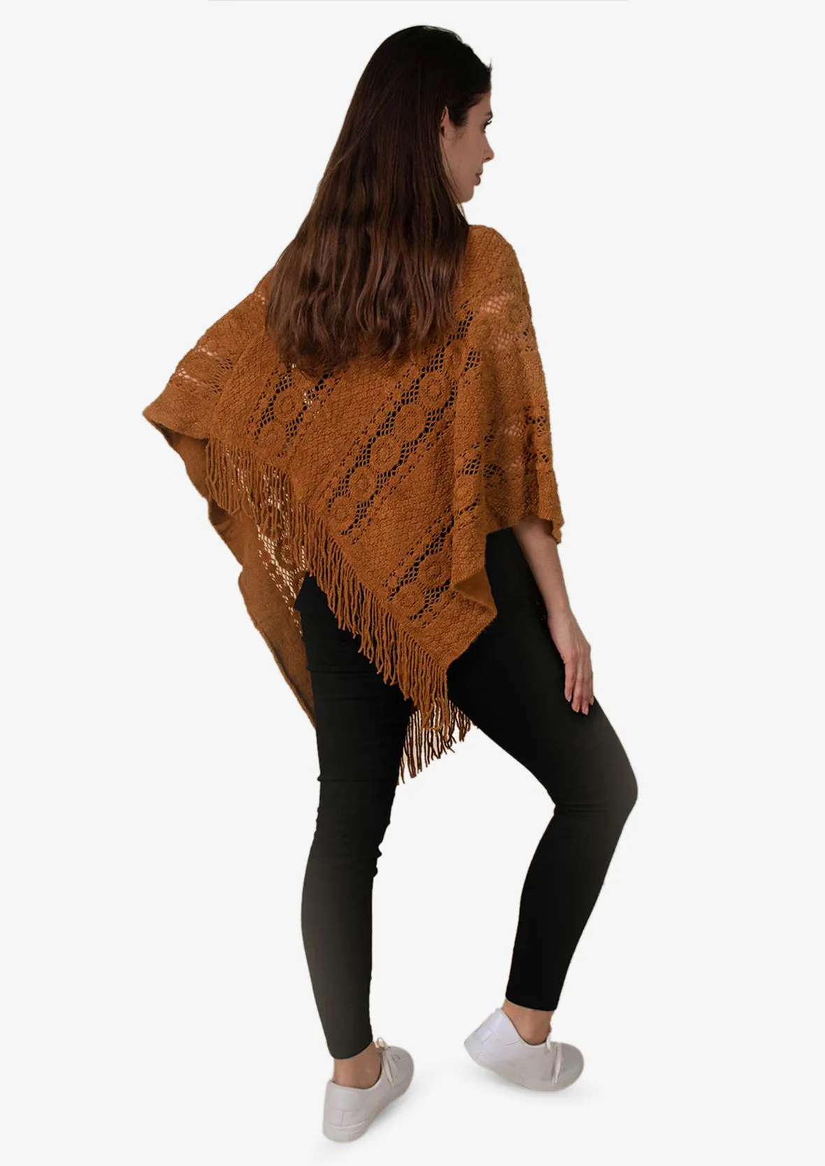 Knit Poncho With Fringe Hem