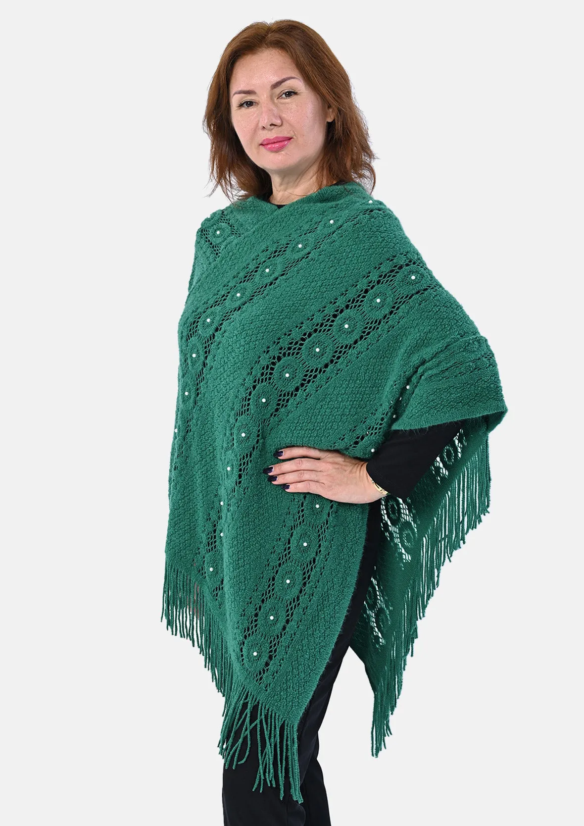 Knit Poncho With Fringe Hem