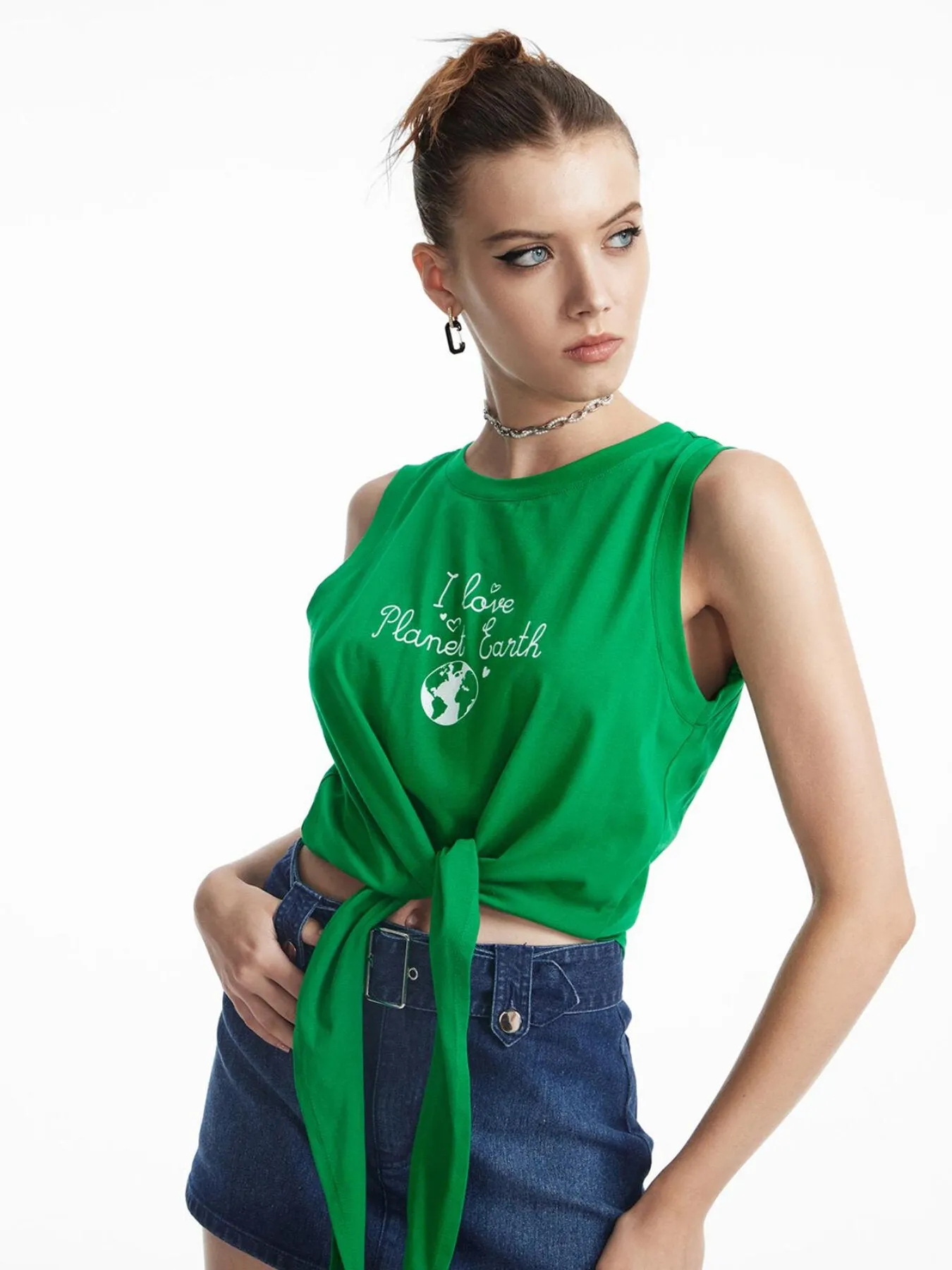 Letter Print Tie Front Crop Top