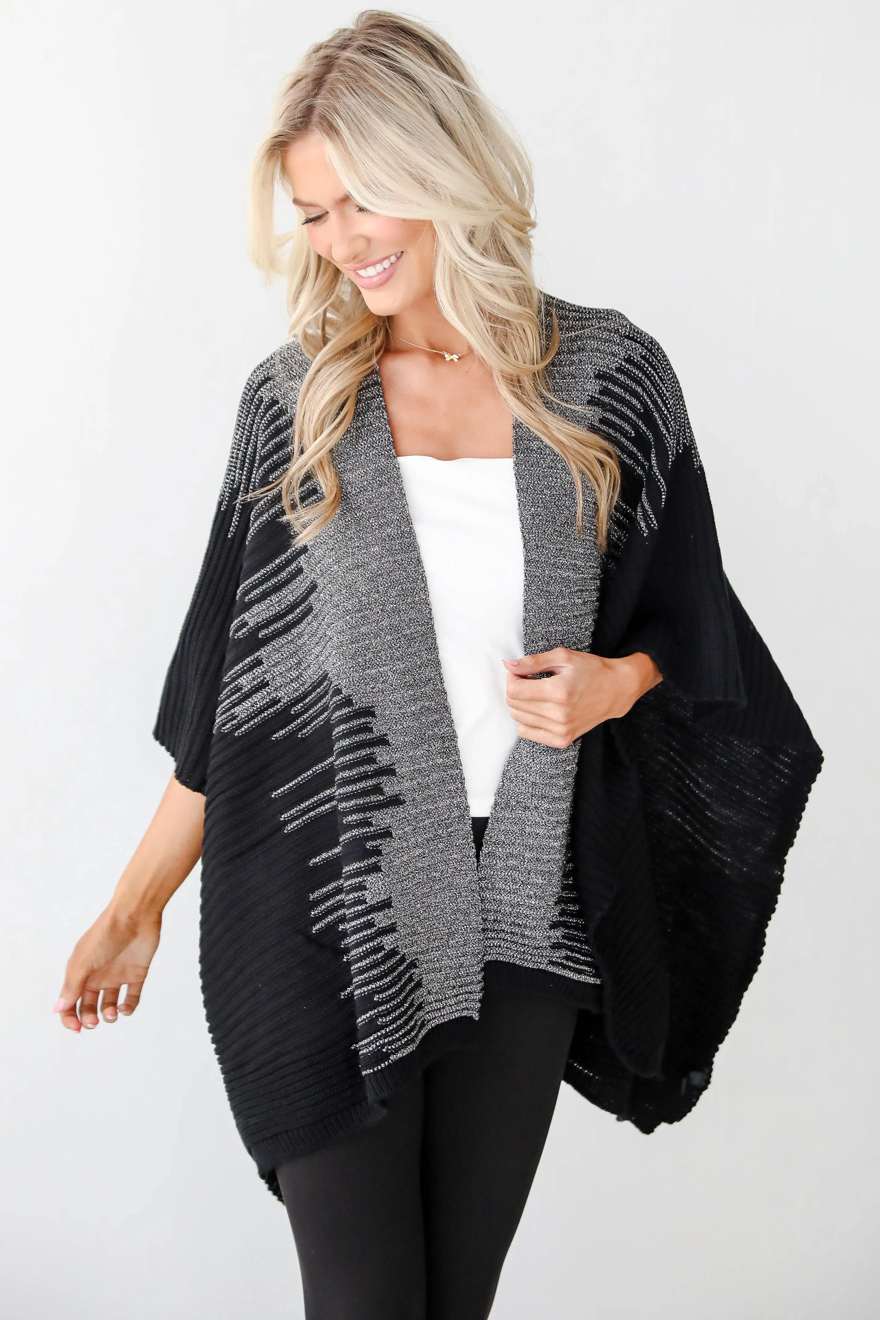 Luxe Intention Black Metallic Knit Shawl