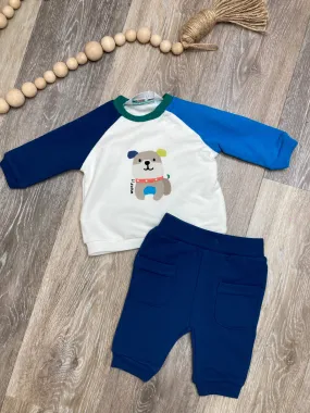 MAY Color Block Woof Top with Joggers Set