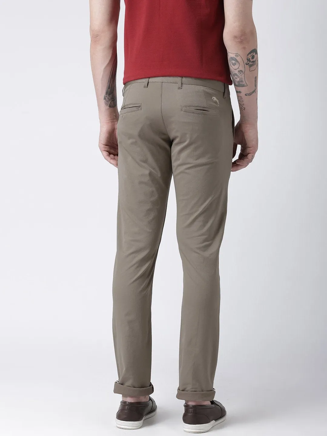 Men Brown Slim Fit Solid Chinos