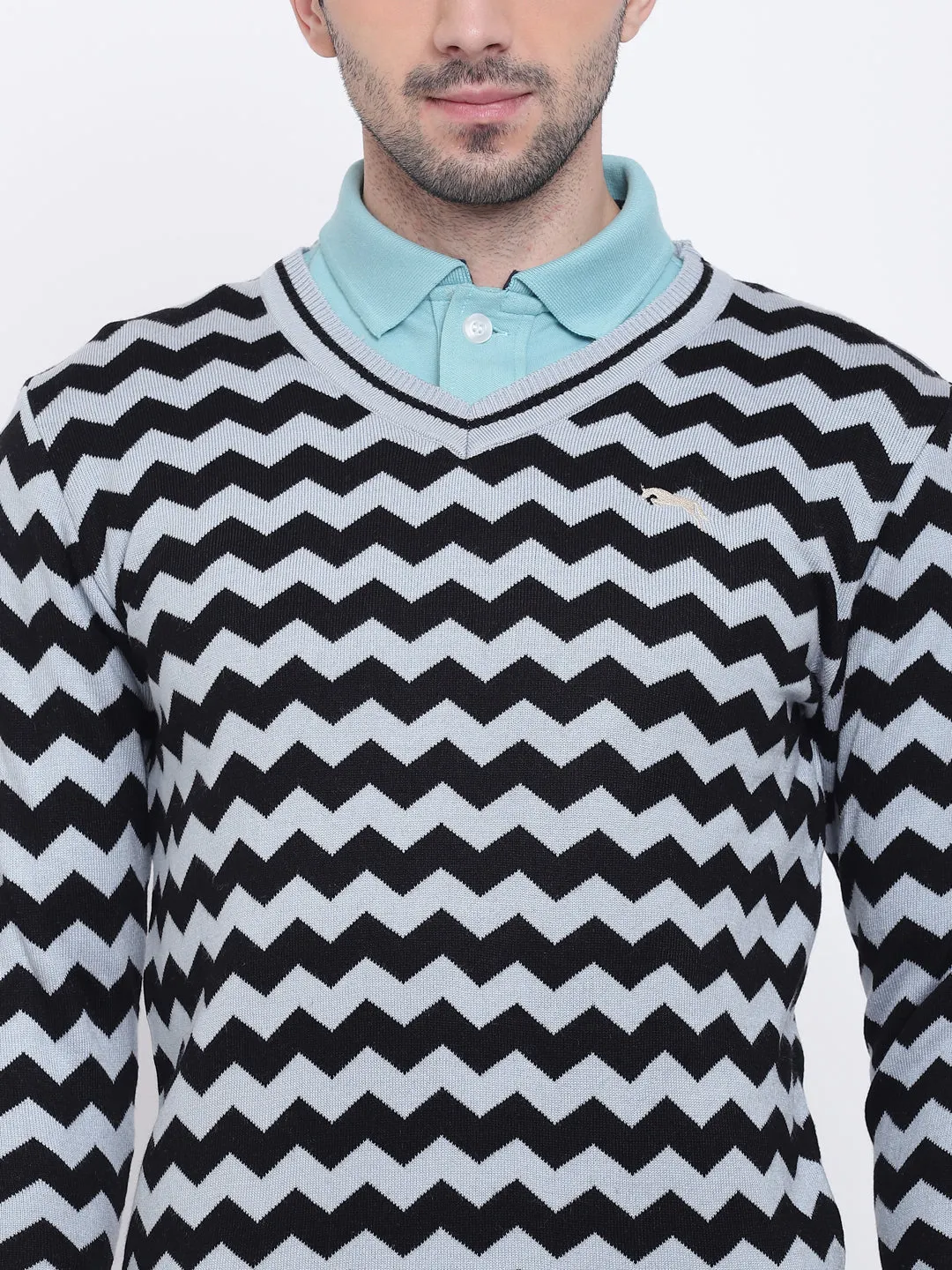 Men Casual Colourblocked Blue Sweaters