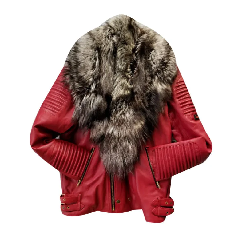 MEN RED- BIKER RIBBLES WITH CRYSTAL FOX FUR