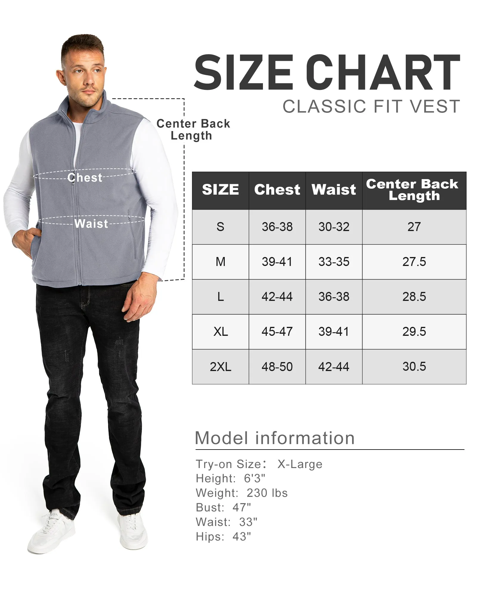 Men's 0.90 lbs Fleece Vest Outerwear with 4 Deep Pockets