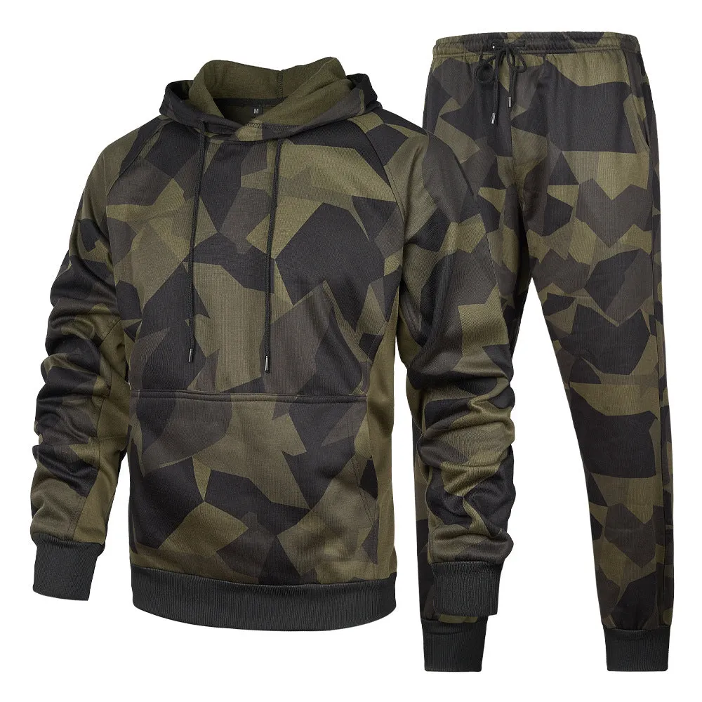 Men's Camouflage Tracksuit Loose Camouflage Hooded Sweatpants Two Piece Set | LK68