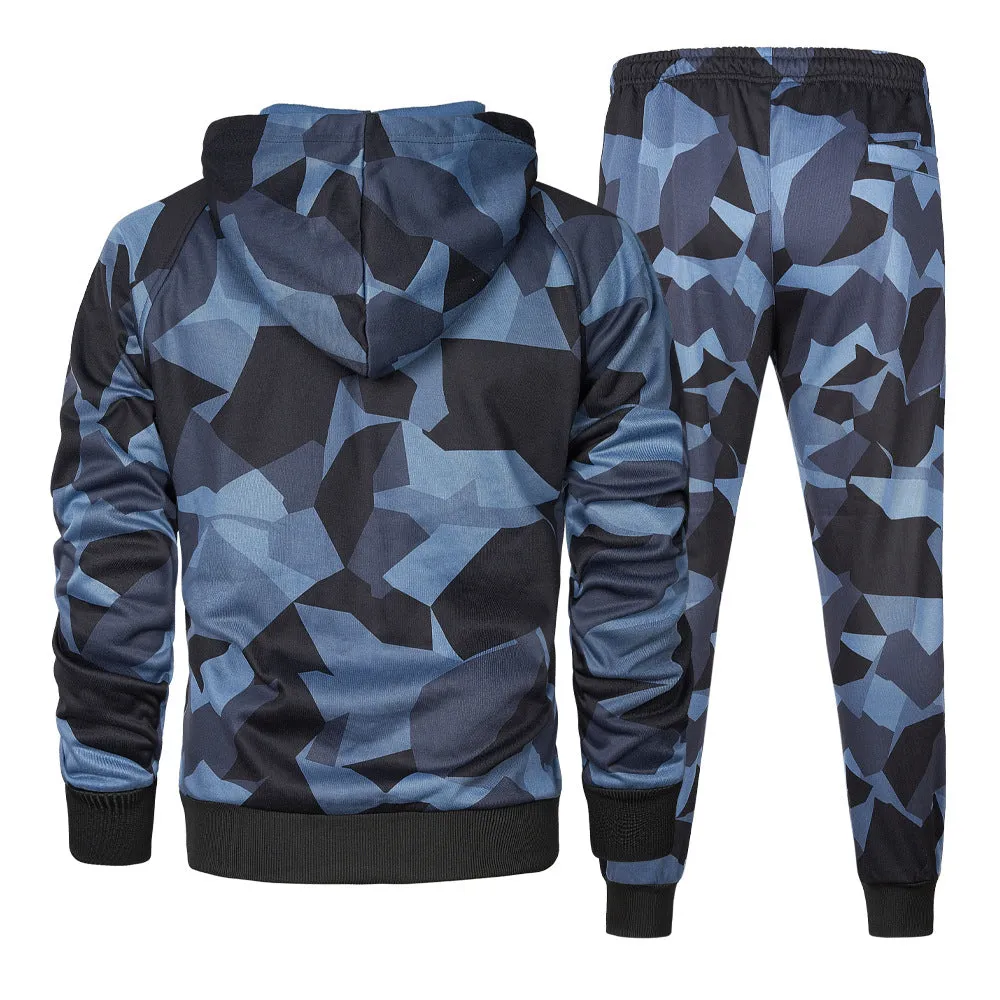 Men's Camouflage Tracksuit Loose Camouflage Hooded Sweatpants Two Piece Set | LK68