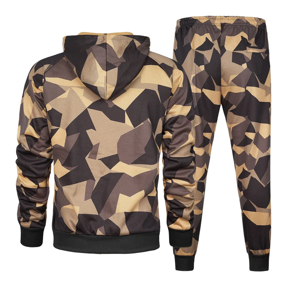 Men's Camouflage Tracksuit Loose Camouflage Hooded Sweatpants Two Piece Set | LK68