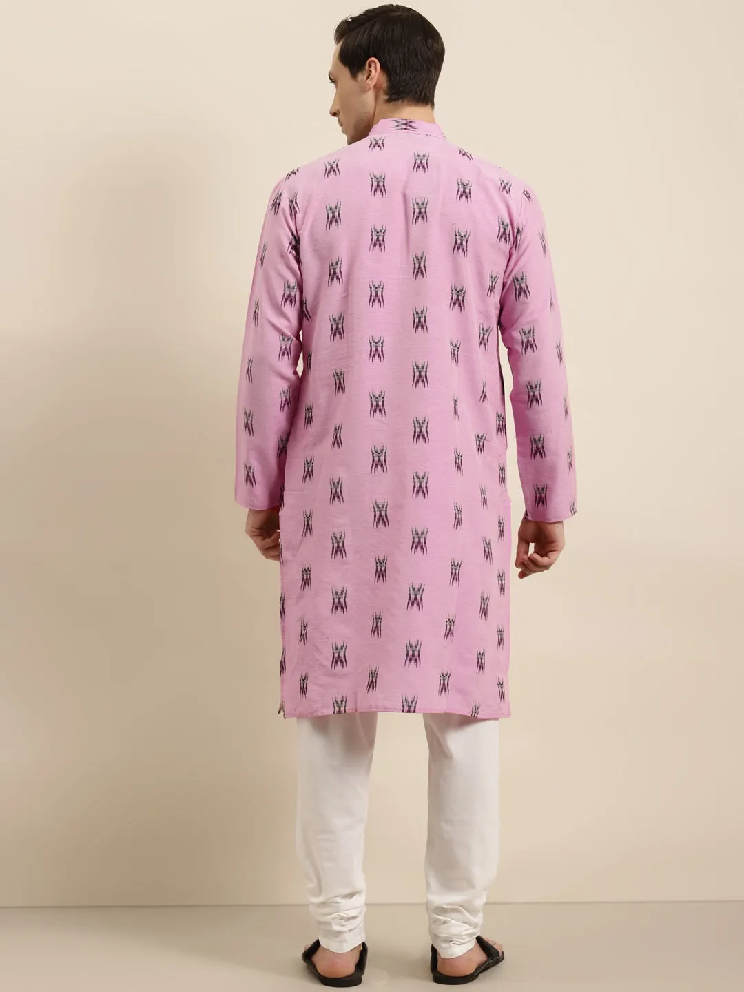 Men's Cotton Pink & Black Churidar Pyjama Set - Sojanya