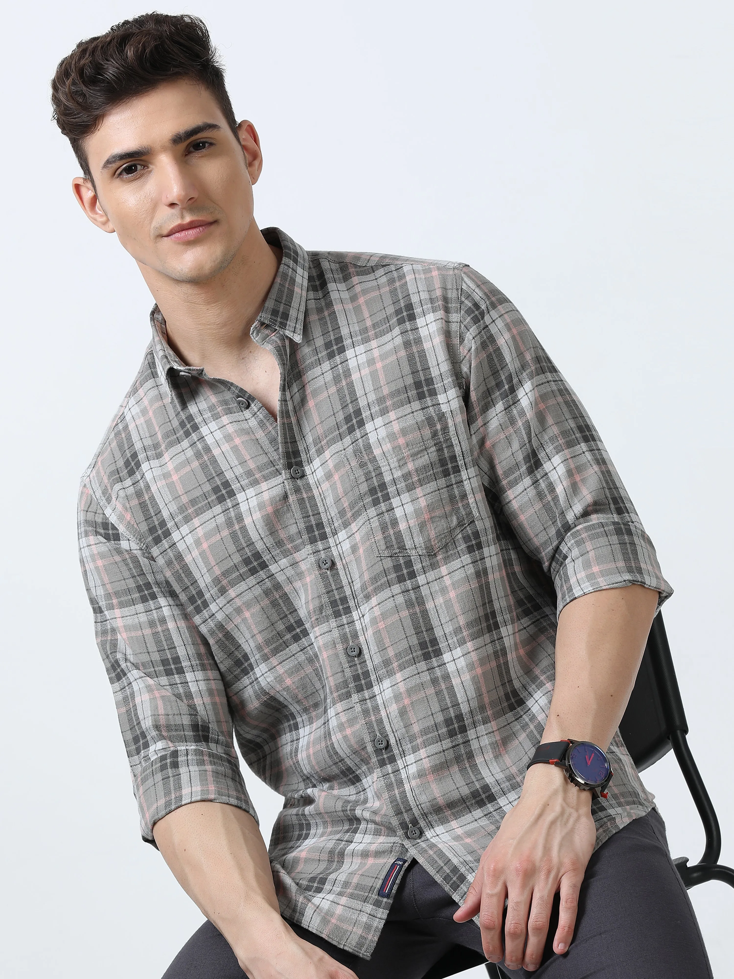 MEN'S DK.GREY CHECKS  SLIM FIT SHIRT