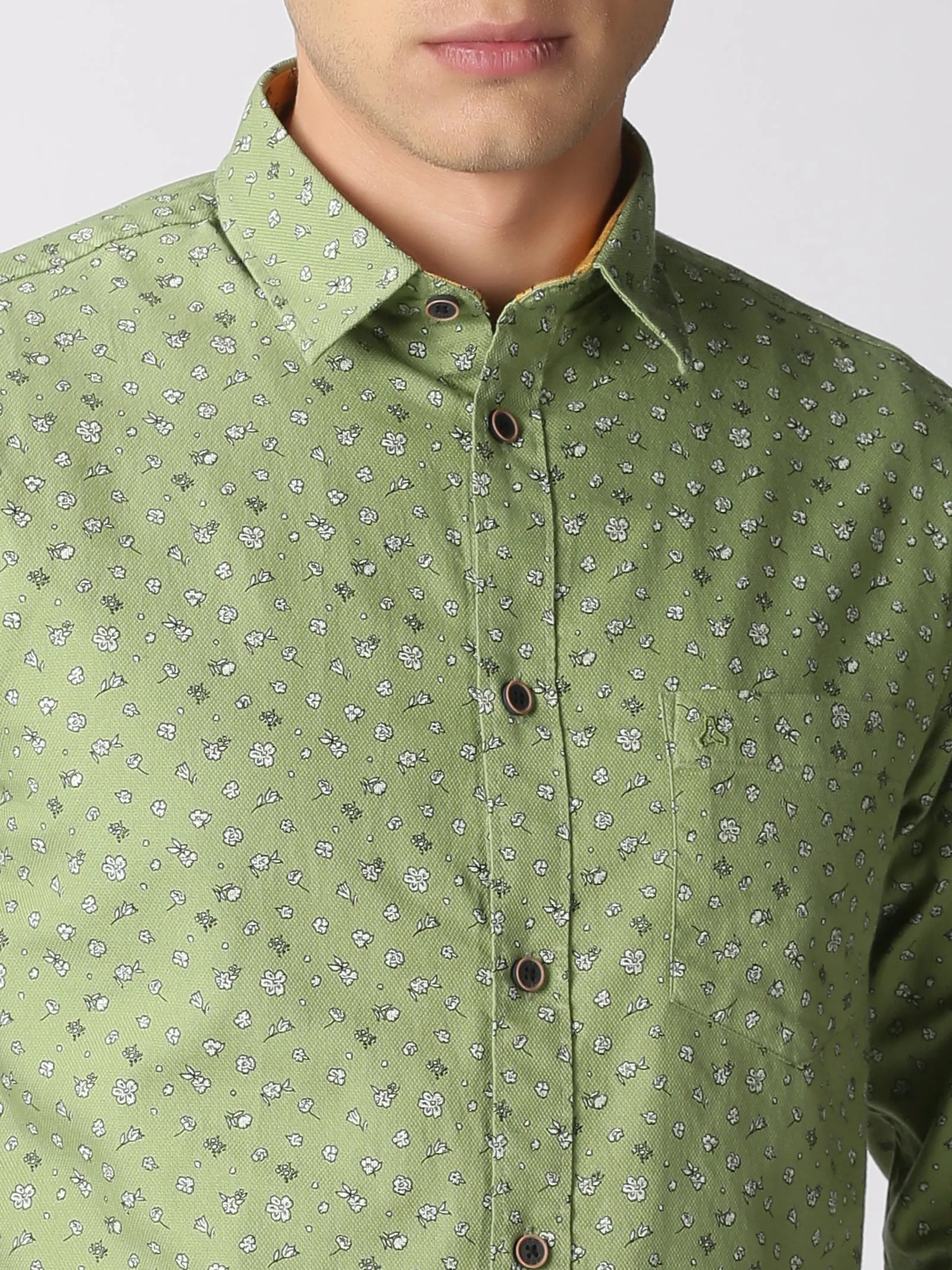 MEN'S GREEN PRINTED SLIM FIT SHIRT