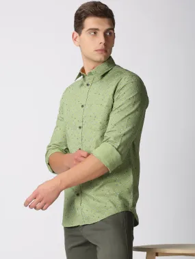 MEN'S GREEN PRINTED SLIM FIT SHIRT