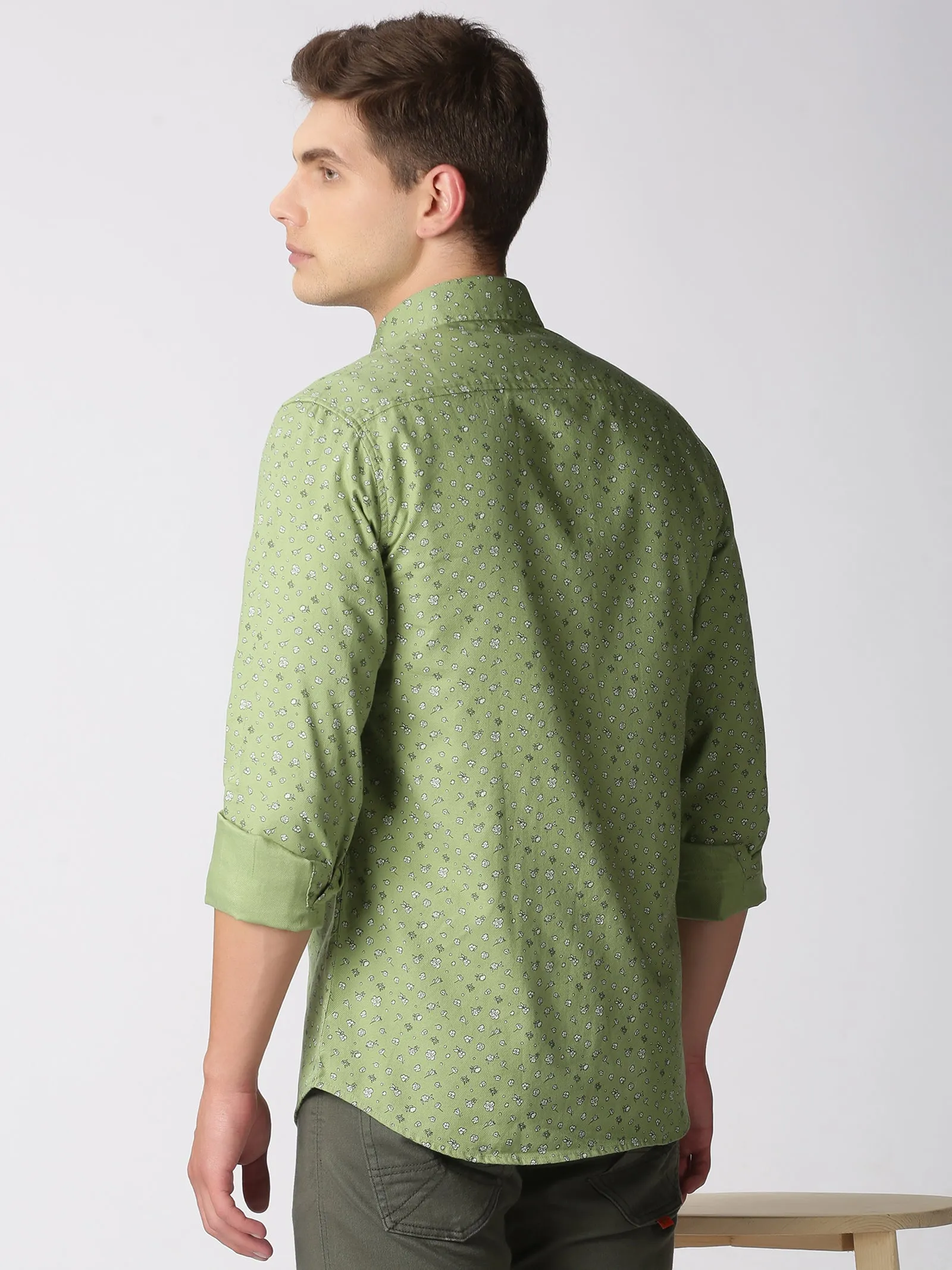 MEN'S GREEN PRINTED SLIM FIT SHIRT