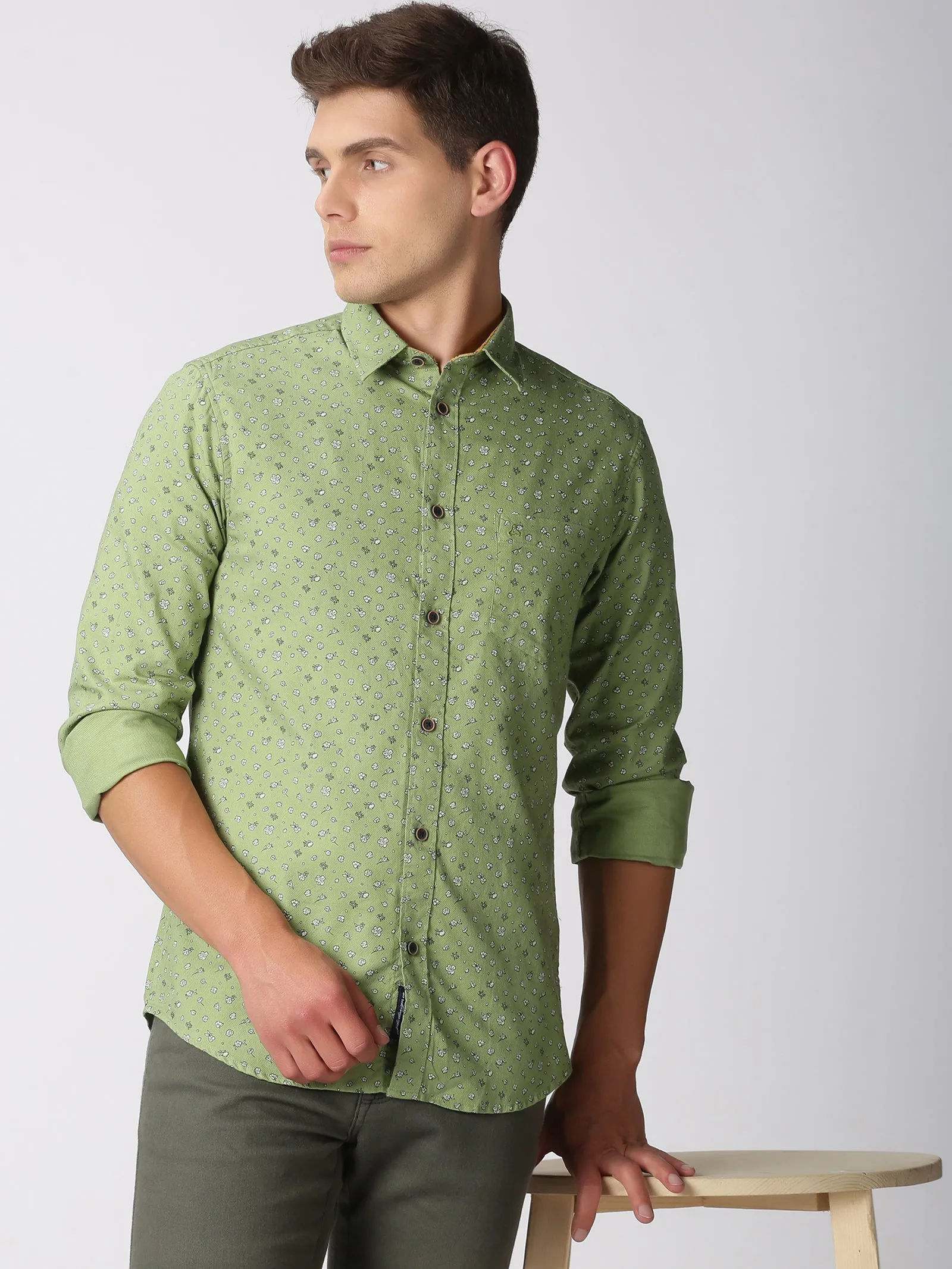 MEN'S GREEN PRINTED SLIM FIT SHIRT