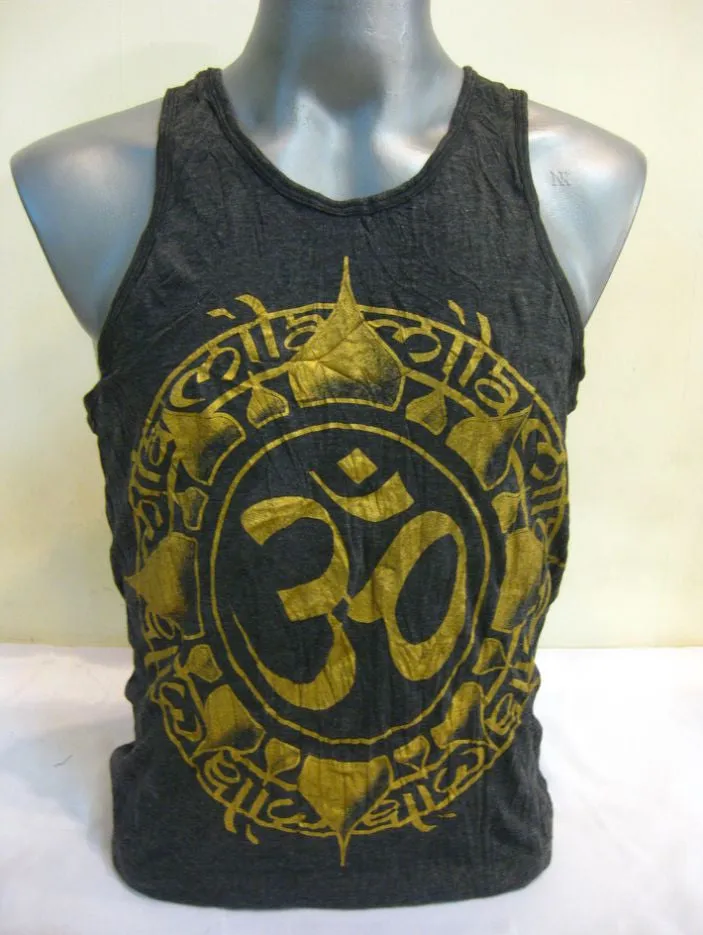 Mens Infinitee Om Tank Top in Gold on Black