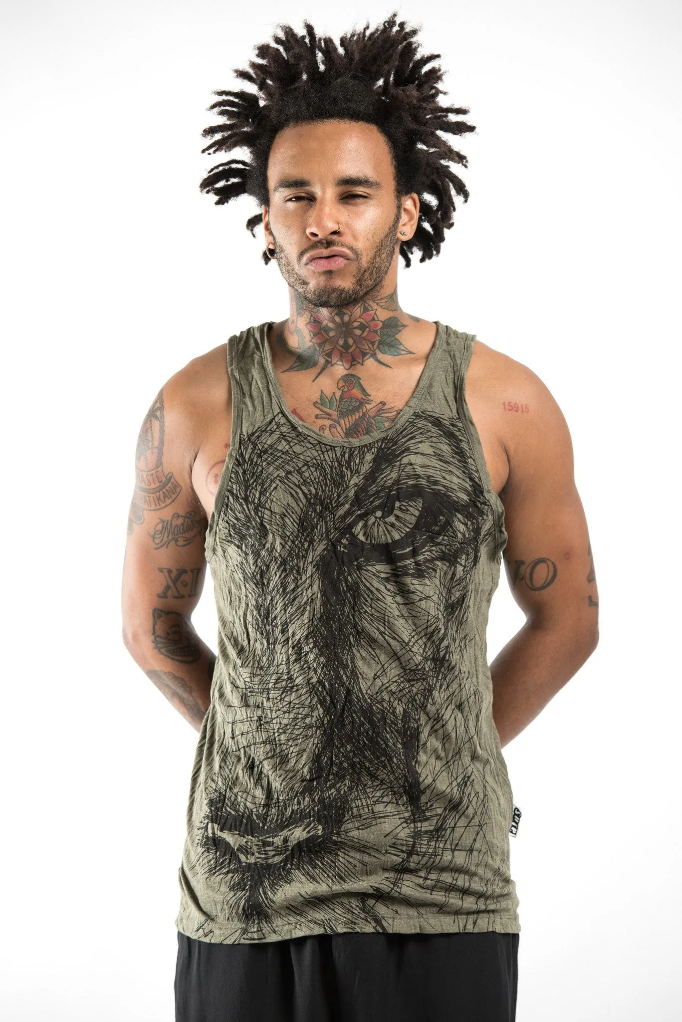 Mens Lions Eye Tank Top in Green