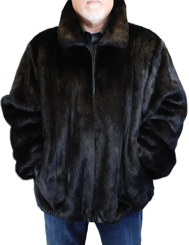 MEN'S <B>REVERSIBLE</B> DARK RANCH MINK FUR AND LEATHER BOMBER JACKET